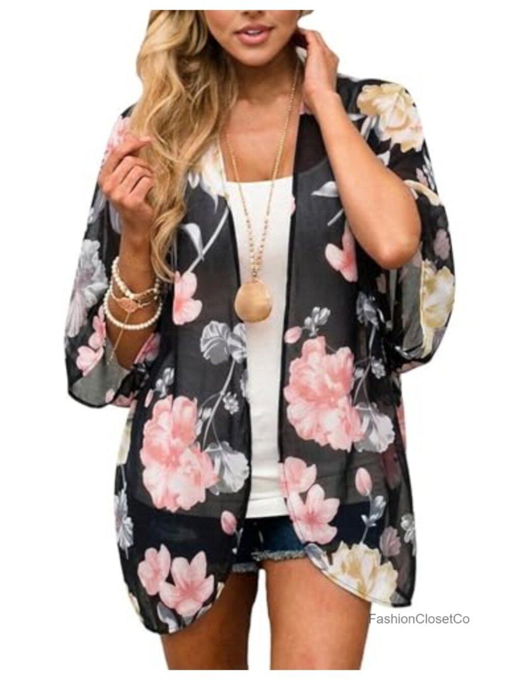 Women's Chiffon Kimono Cardigan Cover Up Flowy Short Sleeve Lightweight